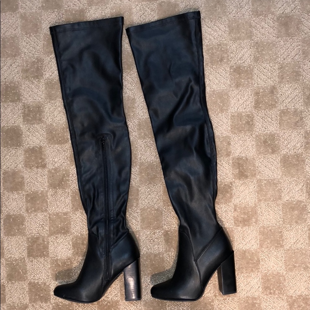 Black leather over the knee boots